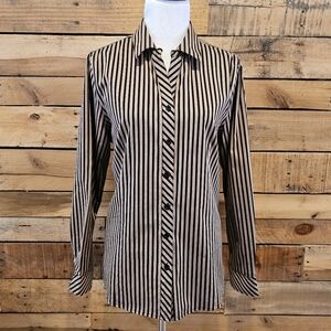 Grace striped button down shirt in black & taupe in size 12